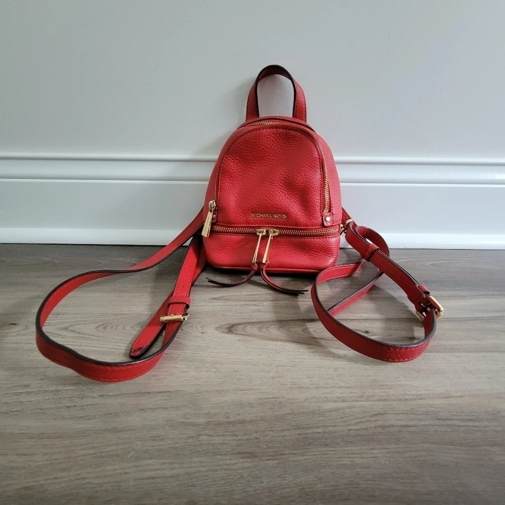 Michael Kors Red Grained Leather Mini Rhea Backpack